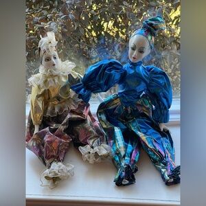 Vintage porcelain Harlequin jester dolls